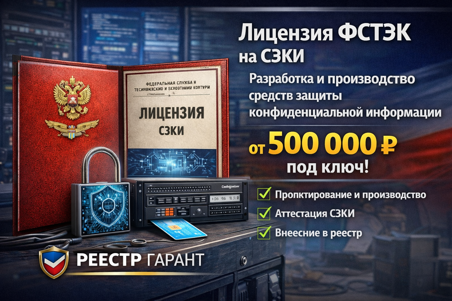 Лицензия ФСТЭК на разработку и производство СЗКИ