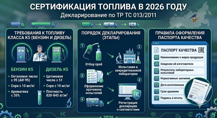 Сертификат на Топливо 2026: Бензин, Дизель, ТР ТС 013, Паспорт