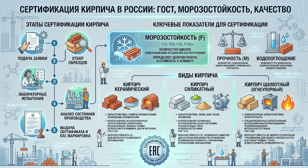 Сертификация кирпича (керамического, силикатного, шамотного): ГОСТ, Морозостойкость