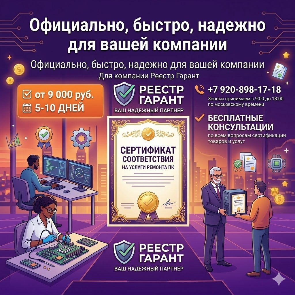 Сертификат на ремонт ПК от 9 000 руб., срок 5-10 дней | Реестр Гарант