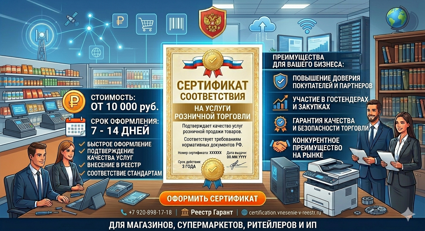 Сертификация розничной торговли от 10 000 руб., срок 7-14 дней | Реестр Гарант
