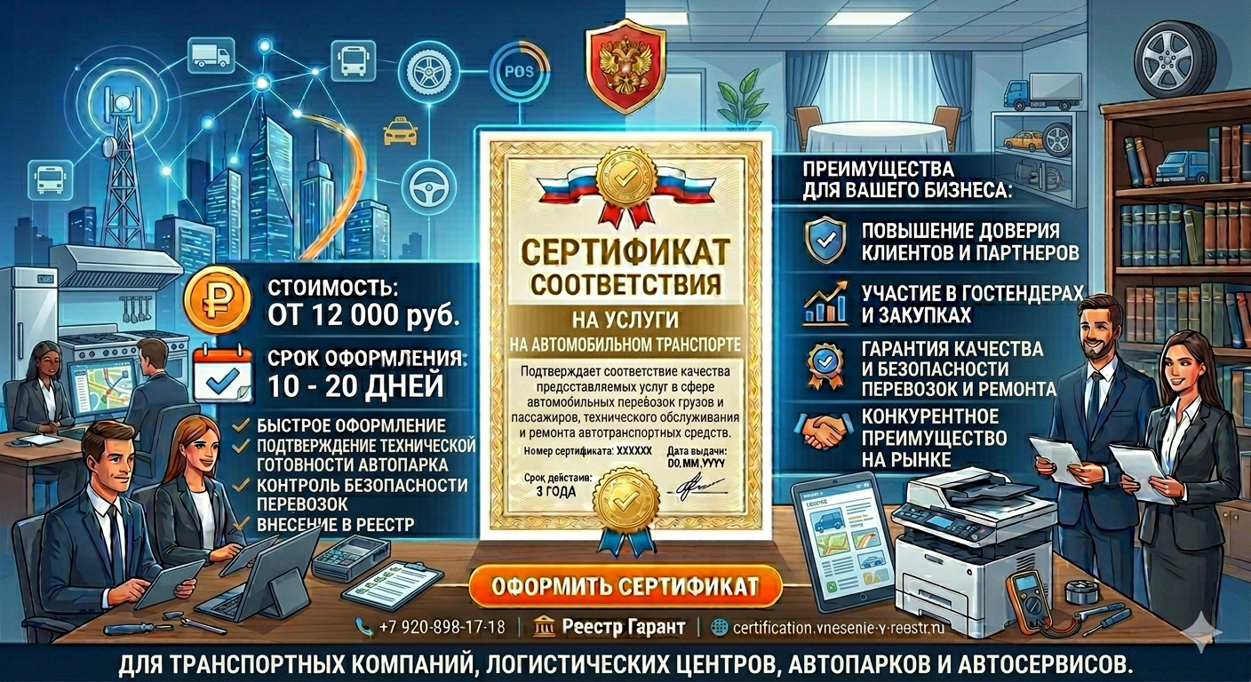 Сертификация услуг автотранспорта от 12 000 руб., срок 10-20 дней | Реестр Гарант