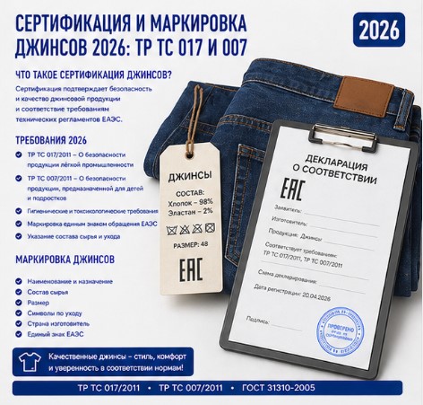 Сертификация и маркировка джинсов 2026: ТР ТС 017 и 007