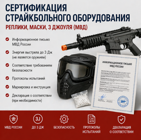 Сертификация страйкбольного оборудования: Реплики, Маски, 3 Джоуля (МВД)