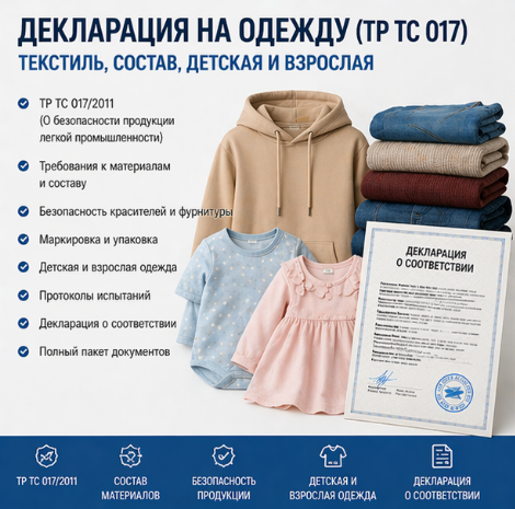 Декларация на Одежду (ТР ТС 017): Текстиль, Состав, Детская и Взрослая