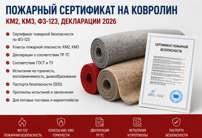 Пожарный Сертификат на Ковролин: КМ2, КМ3, ФЗ-123, Декларации 2026