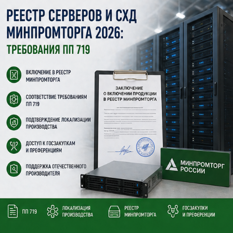 Реестр серверов и СХД Минпромторга 2026: требования ПП 719