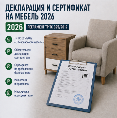 Декларация и сертификат на мебель 2026: регламент ТР ТС 025/2012