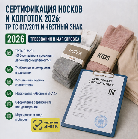 Сертификация носков и колготок 2026: ТР ТС 017/2011 и Честный Знак