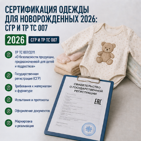 Сертификация одежды для новорожденных: СГР и ТР ТС 007 2026