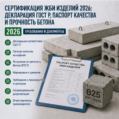 Сертификация ЖБИ изделий: декларация ГОСТ Р, паспорт качества и прочность бетона