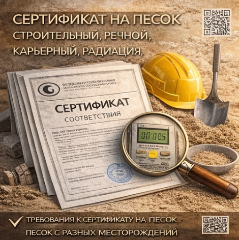 Сертификат на Песок 2026: Строительный, Речной, Карьерный, Радиация