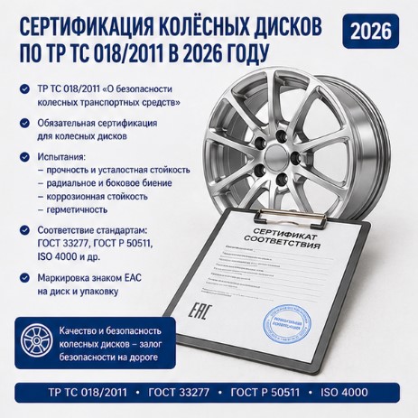 Сертификация колёсных дисков по ТР ТС 018/2011 в 2026 году