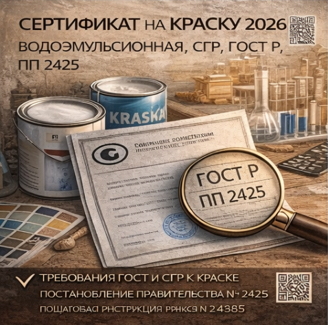 Сертификат на Краску 2026: Водоэмульсионная, СГР, ГОСТ Р, ПП 2425