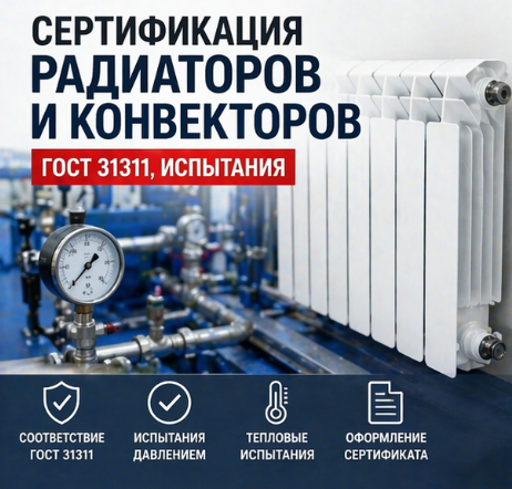 Сертификация радиаторов отопления и конвекторов: ГОСТ 31311, испытания