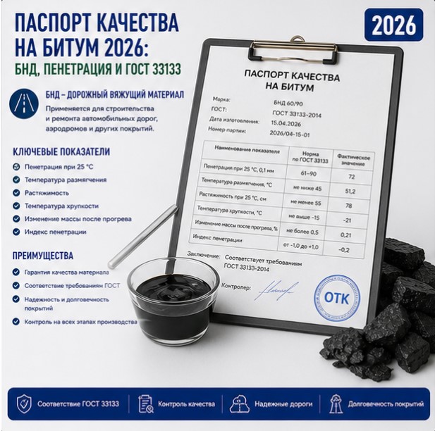 Паспорт качества на битум 2026: БНД, пенетрация и ГОСТ 33133