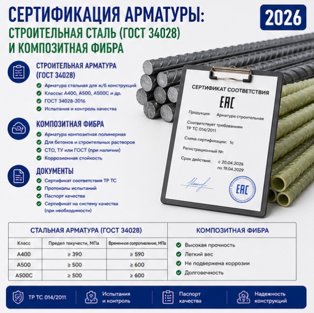 Сертификация арматуры: Строительная сталь (ГОСТ 34028) и композитная фибра