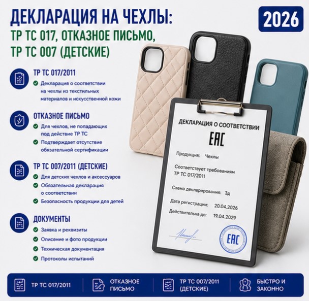 Декларация на Чехлы: ТР ТС 017, Отказное Письмо, ТР ТС 007 (Детские)